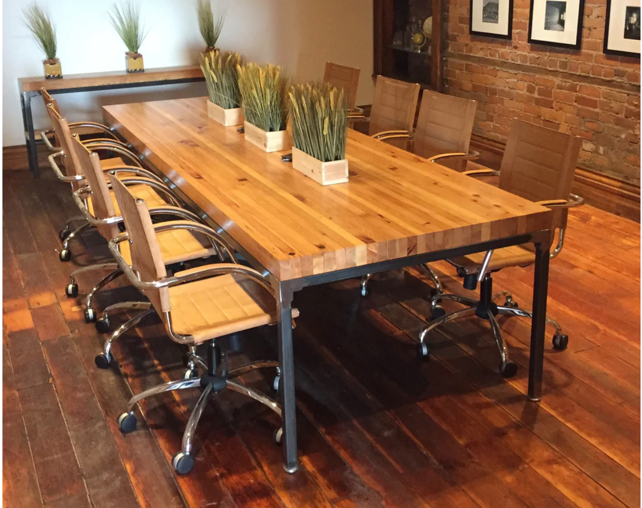 Conference Table by Workshop Detroit - Made from solid wood reclaimed wood and steel - Shown in a clear coat finish - Made from sustainably-sourced recliamed wood and steel