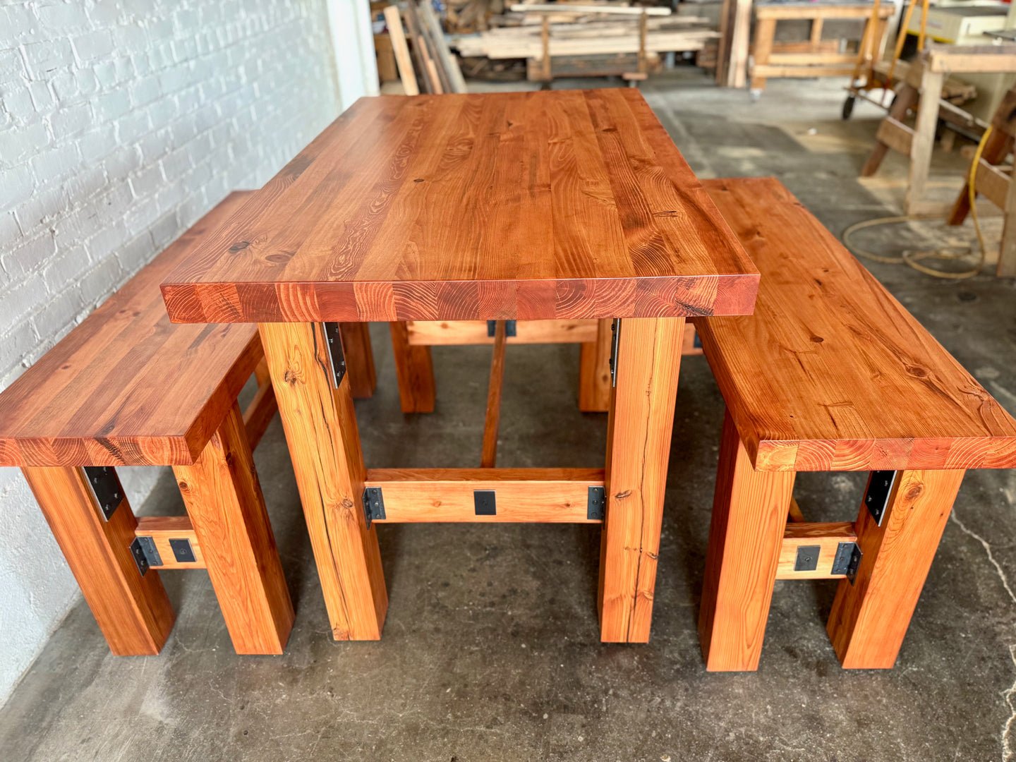 Ambassador High Top Dining Table and Bench Set - Cherry Stain Finish