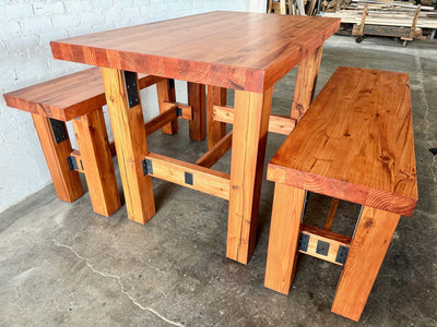 Ambassador High Top Dining Table and Bench Set - Cherry Stain Finish