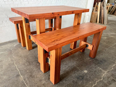 Ambassador High Top Dining Table and Bench Set - Cherry Stain Finish