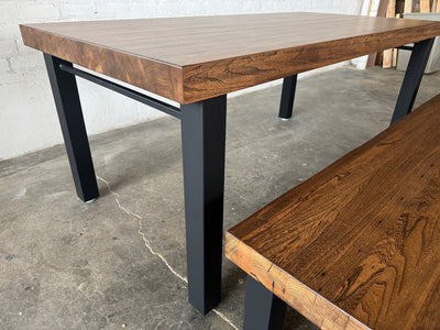 High Street Dining Table and Bench Set - Oak - Walnut Stain Finish