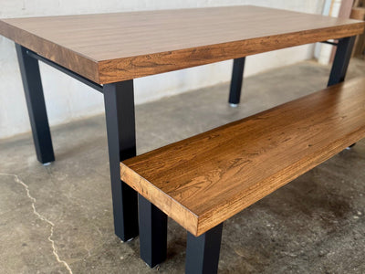 High Street Dining Table and Bench Set - Oak - Walnut Stain Finish