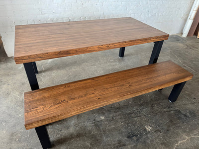 High Street Dining Table and Bench Set - Oak - Walnut Stain Finish