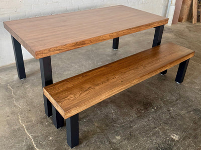 High Street Dining Table and Bench Set - Oak - Walnut Stain Finish