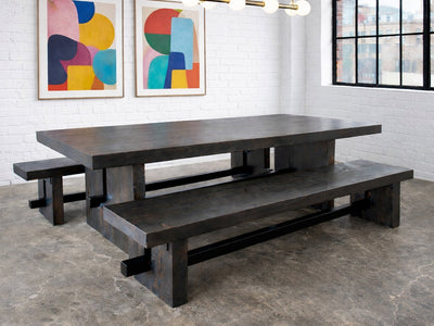 Commonwealth Reclaimed Wood Dining Table and Bench Set- Ebony Stain Finish