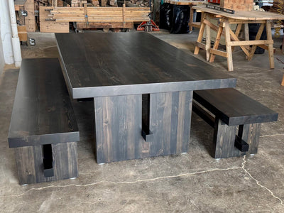 Commonwealth Reclaimed Wood Dining Table and Bench Set- Ebony Stain Finish