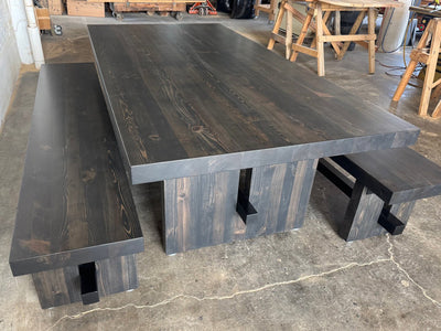 Commonwealth Reclaimed Wood Dining Table and Bench Set- Ebony Stain Finish