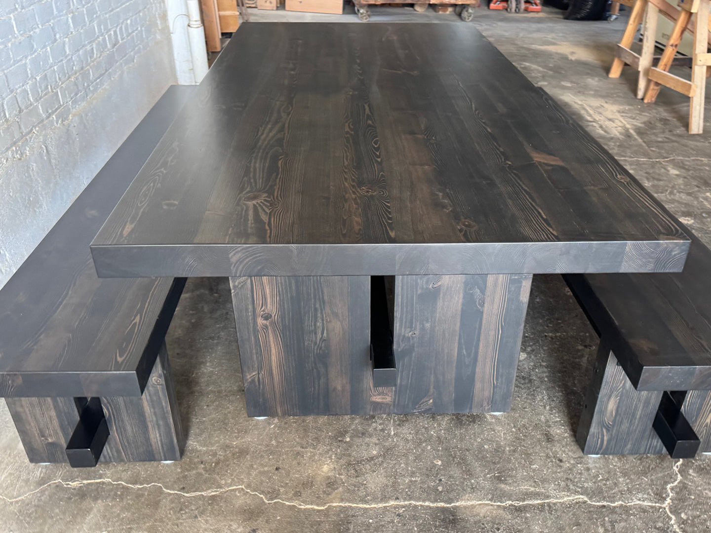 Commonwealth Reclaimed Wood Dining Table and Bench Set- Ebony Stain Finish
