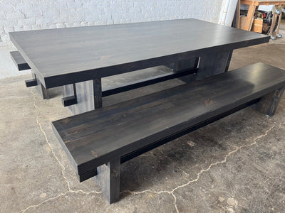 Commonwealth Reclaimed Wood Dining Table and Bench Set- Ebony Stain Finish