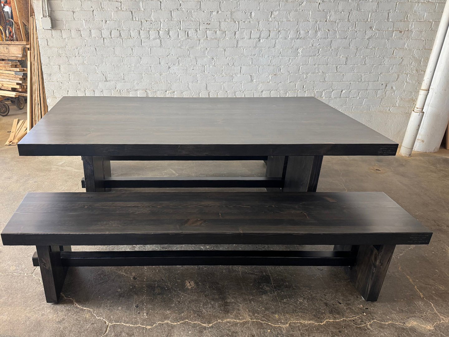 Commonwealth Reclaimed Wood Dining Table and Bench Set- Ebony Stain Finish