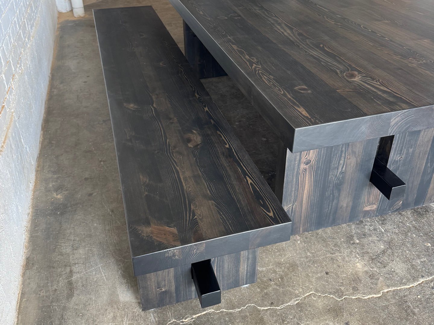 Commonwealth Reclaimed Wood Dining Table and Bench Set- Ebony Stain Finish