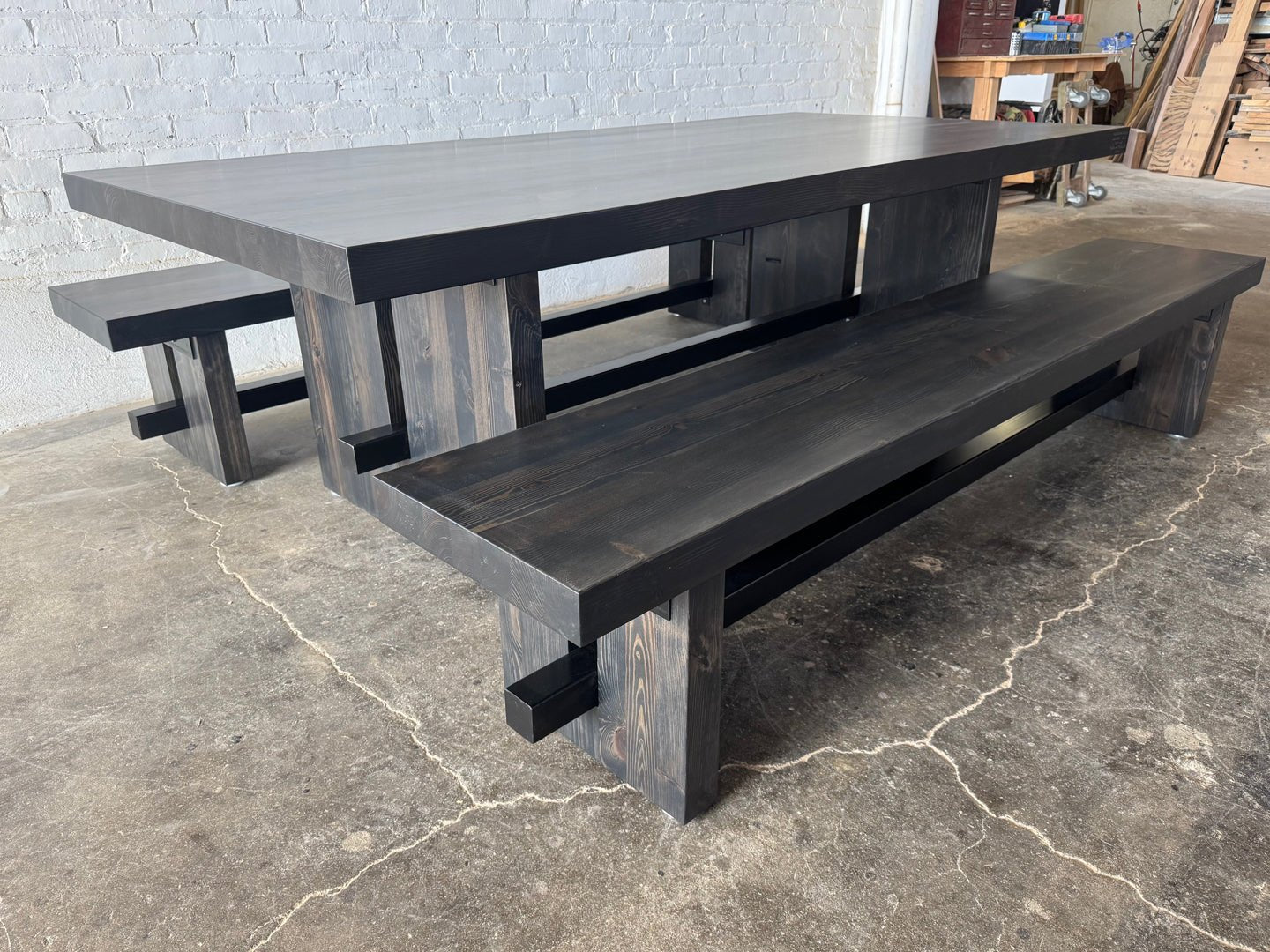 Commonwealth Reclaimed Wood Dining Table and Bench Set- Ebony Stain Finish