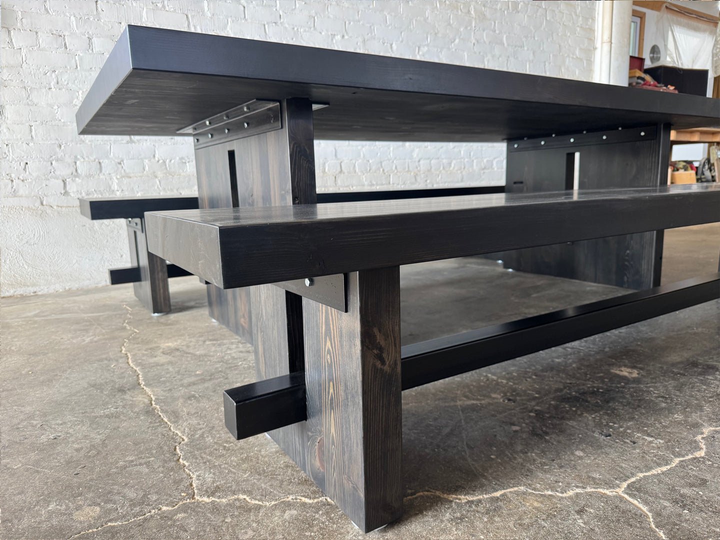 Commonwealth Reclaimed Wood Dining Table and Bench Set- Ebony Stain Finish