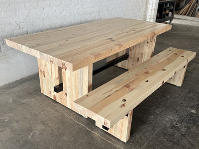Commonwealth Reclaimed Wood Dining Table and Bench Set- Natural Finish