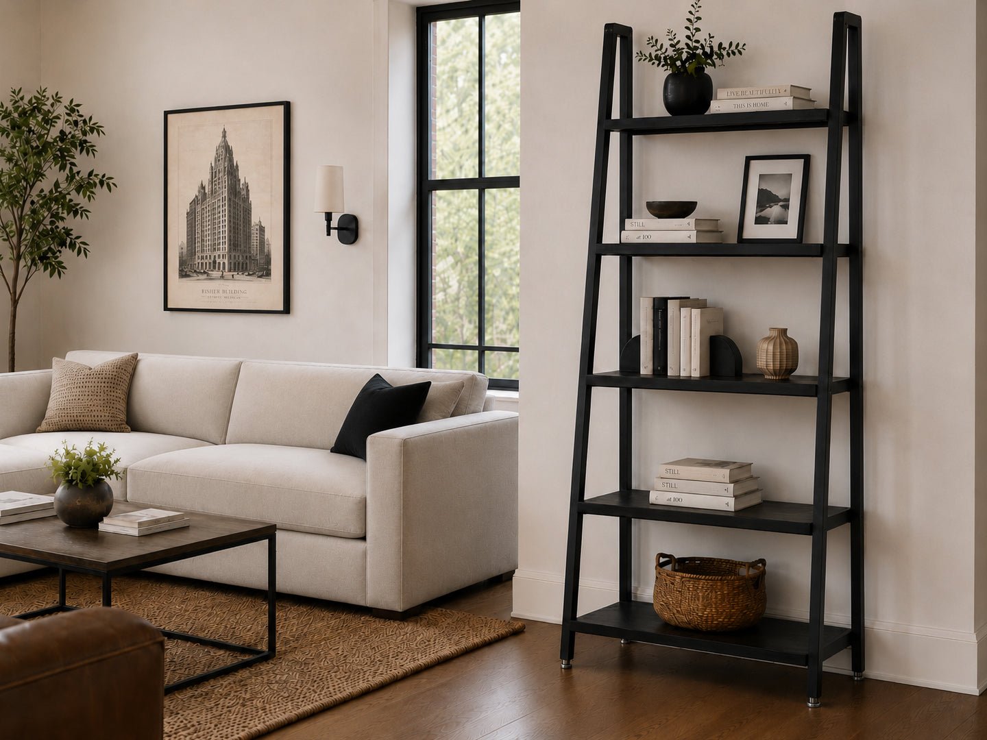 Dexter Reclaimed Wood Ladder Bookcase XL - WORKSHOP