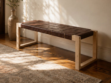 Seldon Reclaimed Oak Leather Bench - Natural Finish