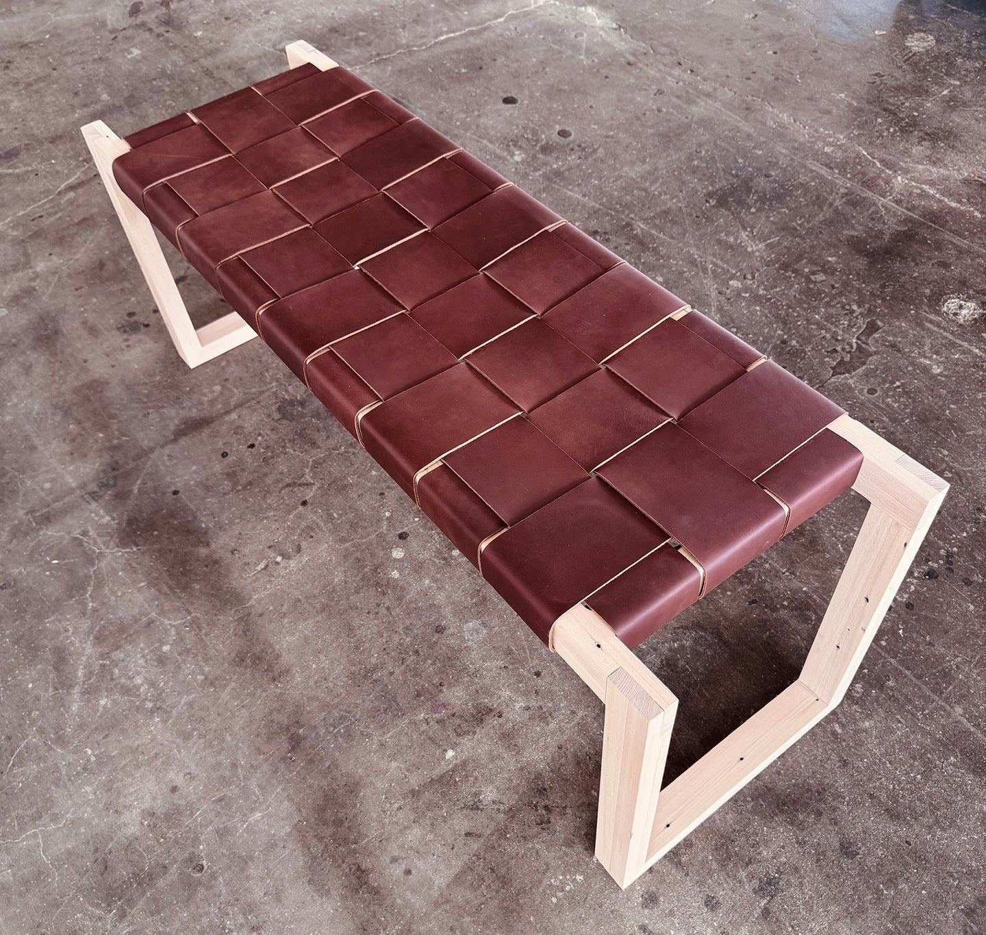 Seldon Reclaimed Oak Leather Bench - Natural Finish