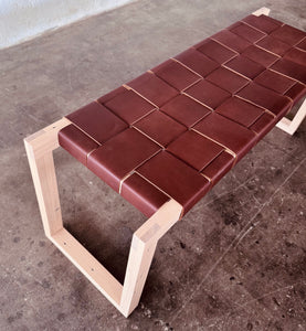 Seldon Reclaimed Oak Leather Bench - Natural Finish