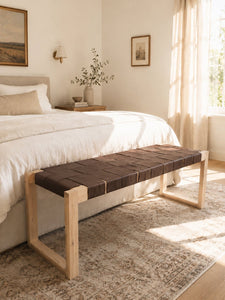 Seldon Reclaimed Oak Leather Bench - Natural Finish