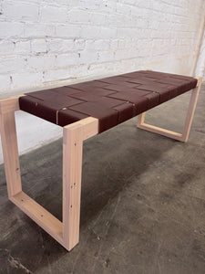 Seldon Reclaimed Oak Leather Bench - Natural Finish