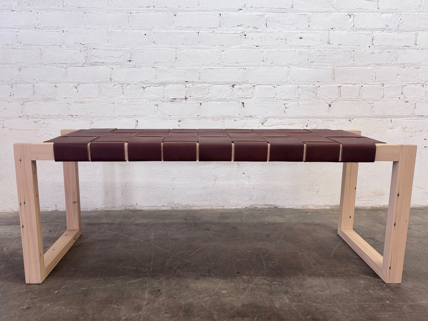 Seldon Reclaimed Oak Leather Bench - Natural Finish