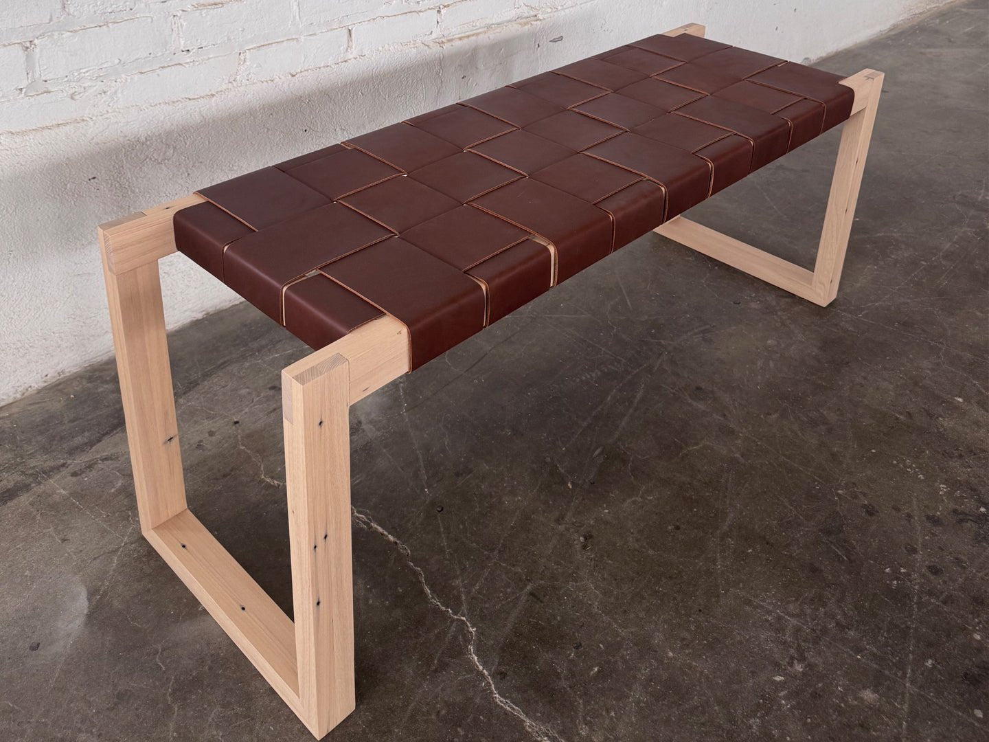 Seldon Reclaimed Oak Leather Bench - Natural Finish