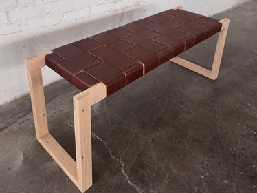 Seldon Reclaimed Oak Leather Bench - Natural Finish