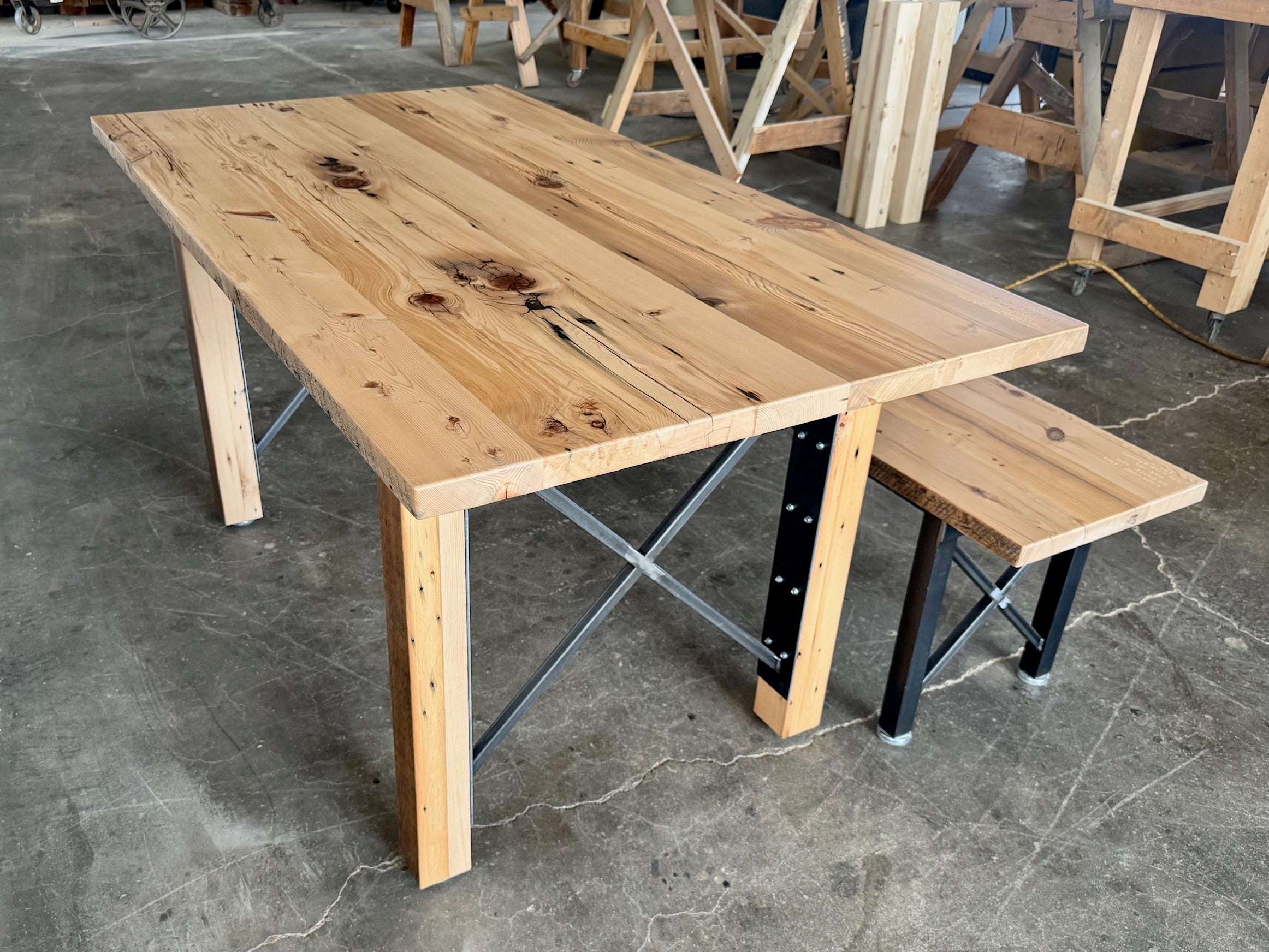Urban Farmhouse Dining Table and Bench Set - Natural Finish