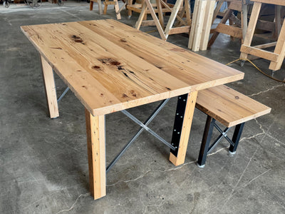 Urban Farmhouse Dining Table and Bench Set - Natural Finish