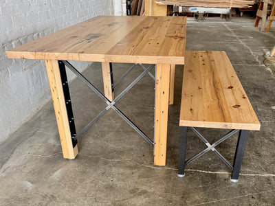 Urban Farmhouse Dining Table and Bench Set - Natural Finish