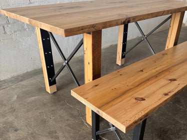 Urban Farmhouse Dining Table and Bench Set - Natural Finish