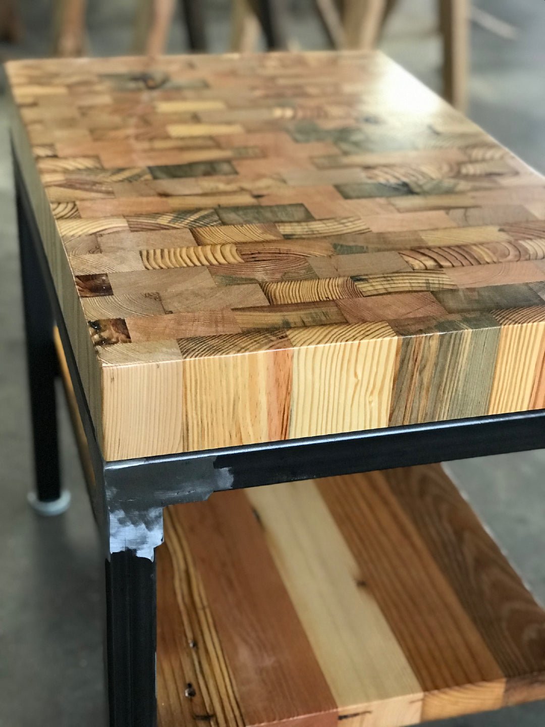 End Grain Butcher Block Reclaimed Wood End Table - WORKSHOP