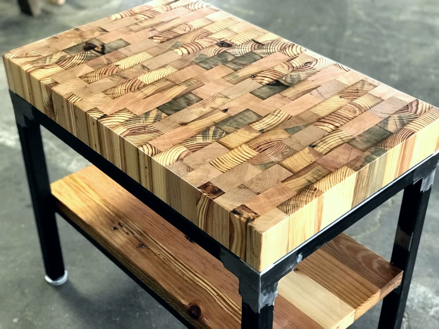 End Grain Butcher Block Reclaimed Wood End Table