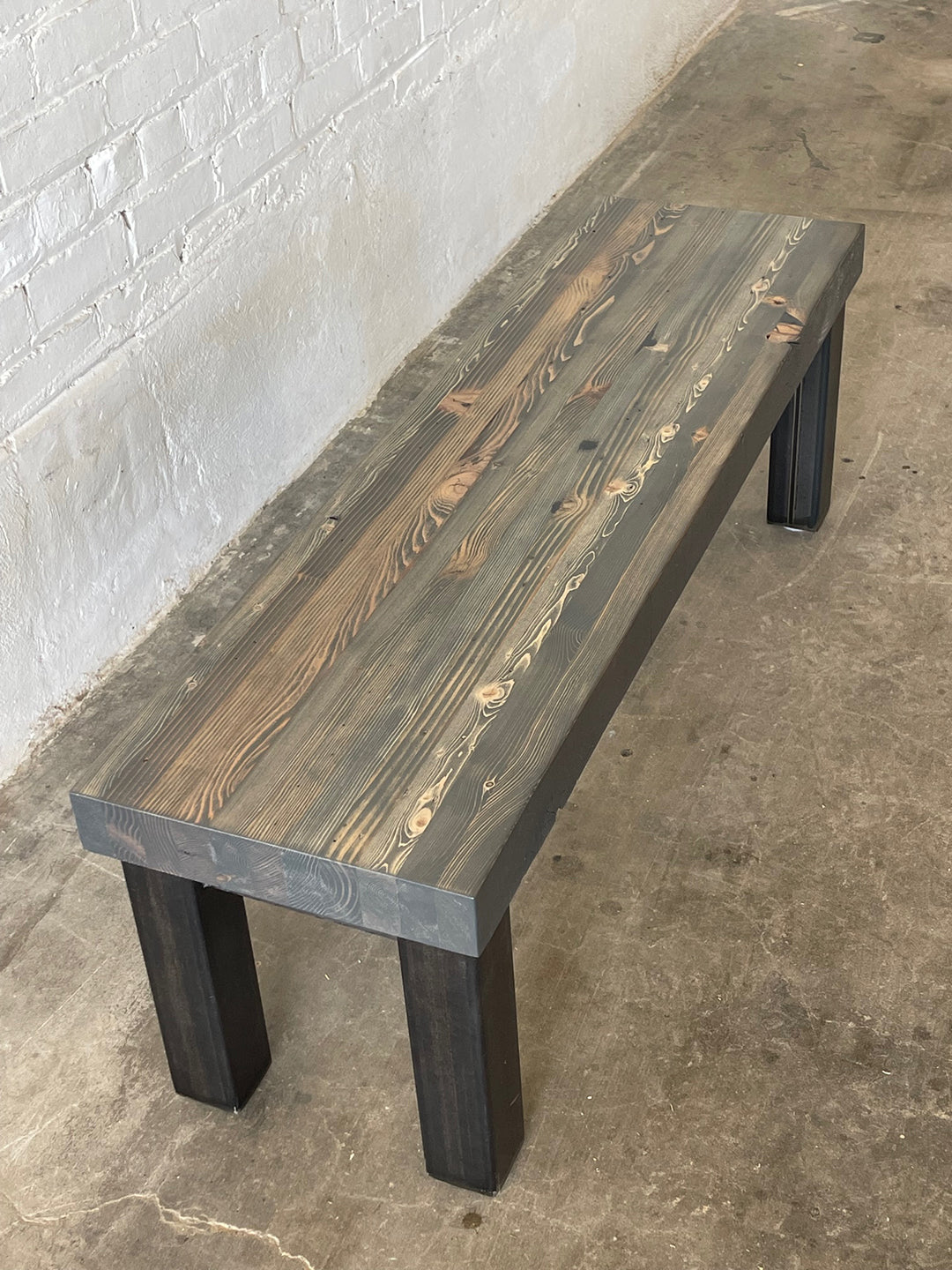 High Street Bench - Reclaimed Wood - Carbon Gray Stain Finish