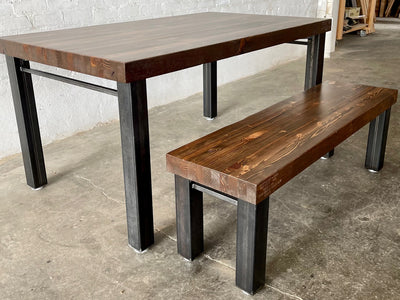 High Street Dining Table and Bench Set - Walnut Stain Finish