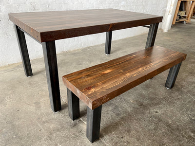 High Street Dining Table and Bench Set - Walnut Stain Finish