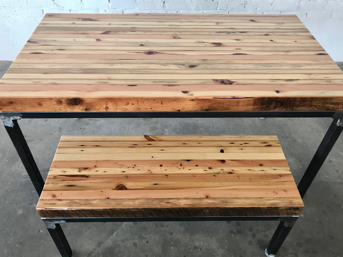 Grand Boulevard Modern Farmhouse Reclaimed Wood Table and Bench Set