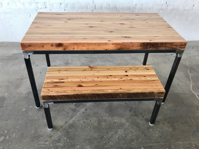 Grand Boulevard Modern Farmhouse Reclaimed Wood Table and Bench Set