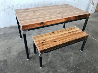 Grand Boulevard Modern Farmhouse Reclaimed Wood Table and Bench Set